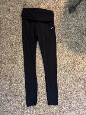 Gymshark Black Fold-Over Waist Leggings with Logo